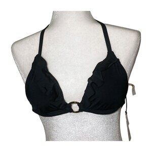 Shade & Shore Black Ruffle Bikini Top Ring Detail M (8-10) NWT